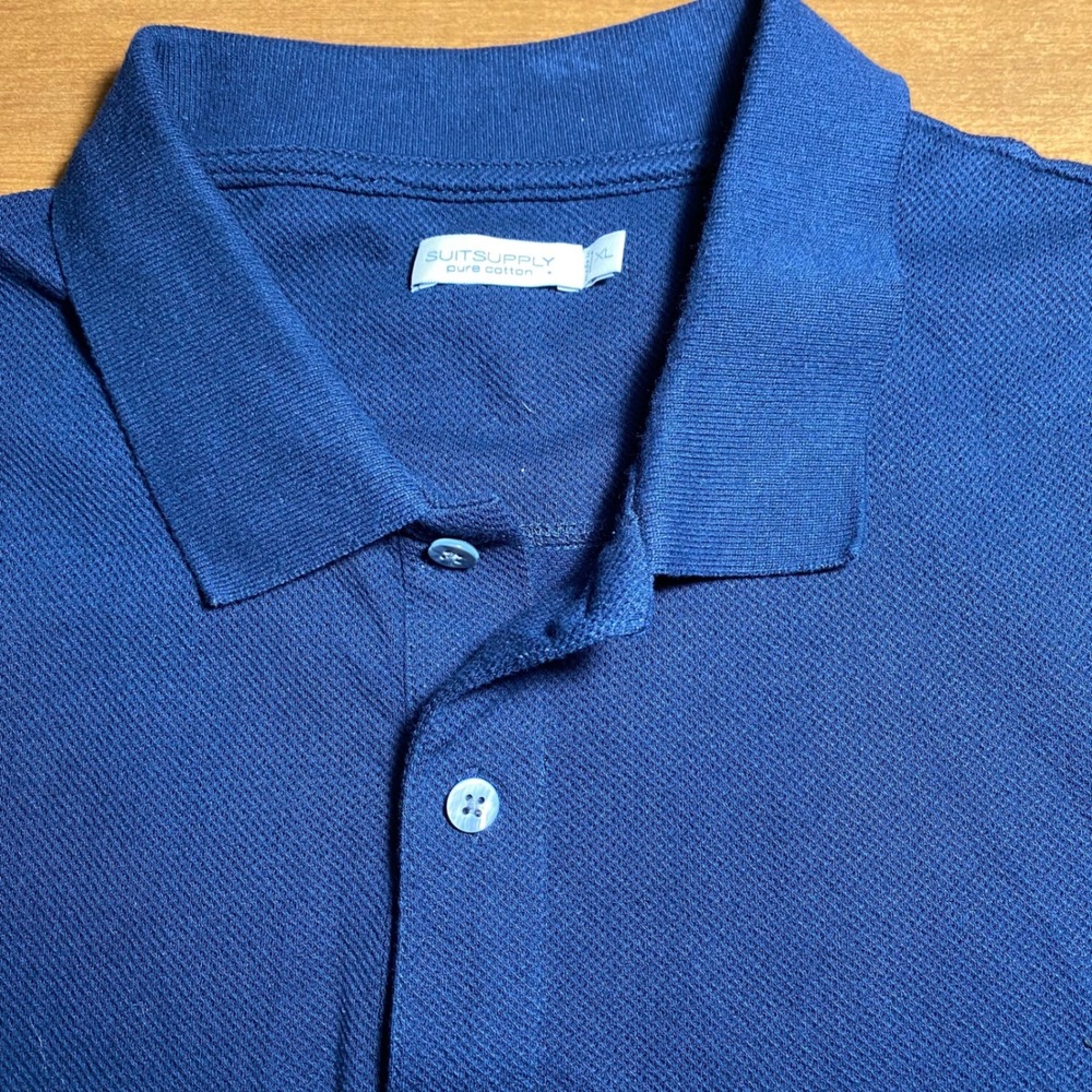 Suitsupply Mens Pure Cotton Pique Polo Shirt Navy Blue XL Short Sleeve Pocket